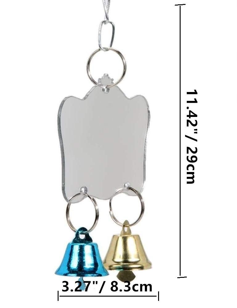 Litewoo Bird Mirror Toy Parrot Hanging Anti-Shatter Mirror Fun Play Toy with Bells for Parakeet Cockatiel Conure Budgie Lovebird Cockatoo Canary Finch Cage Accessories - Image 2